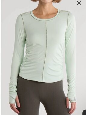 Free People Mint Long Sleeve Ruched Side Top